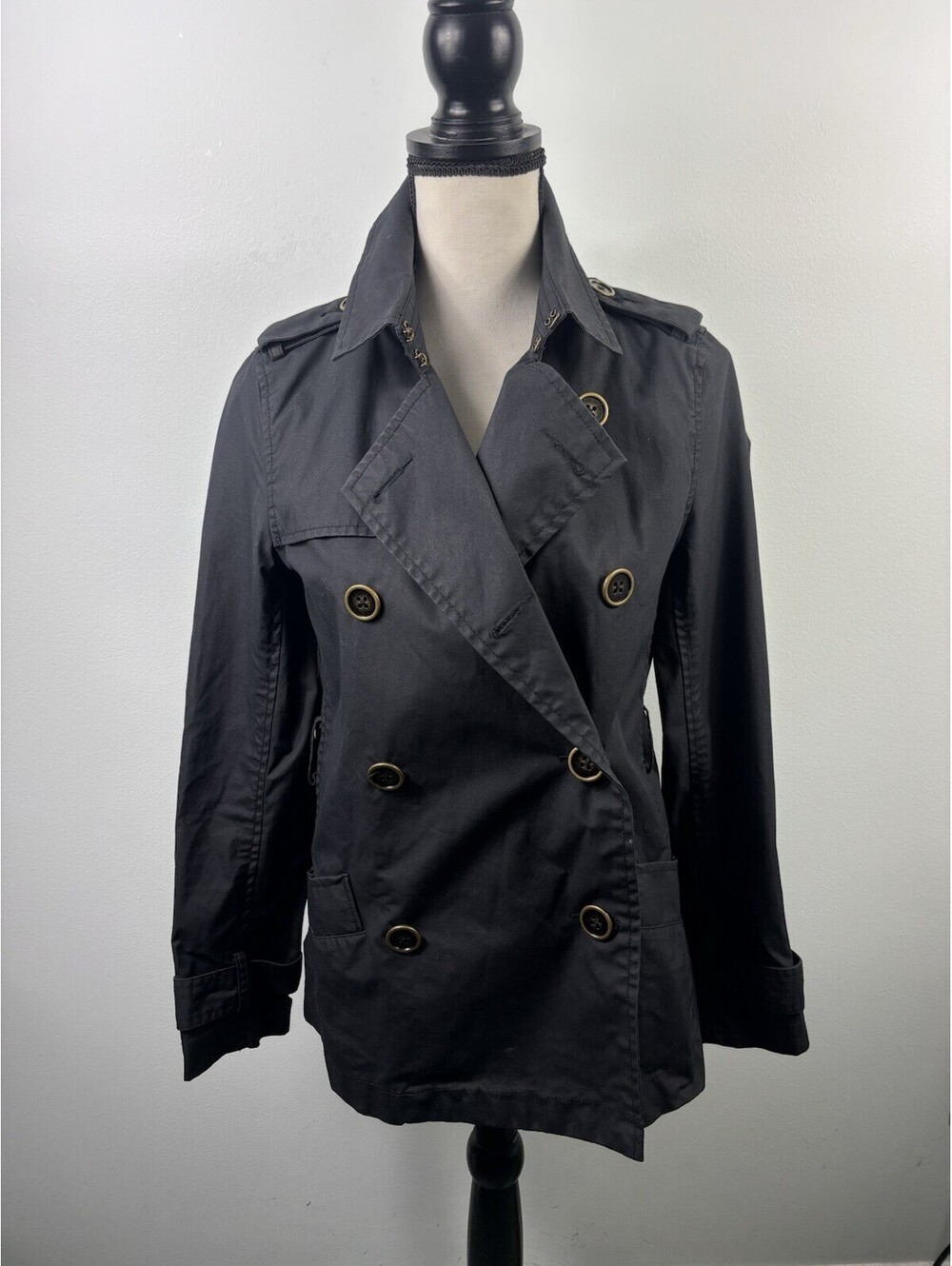 VTG Old Navy Women's Short Double-Breasted Trench Jacket Sz S Water Resistant - Picture 1 of 8